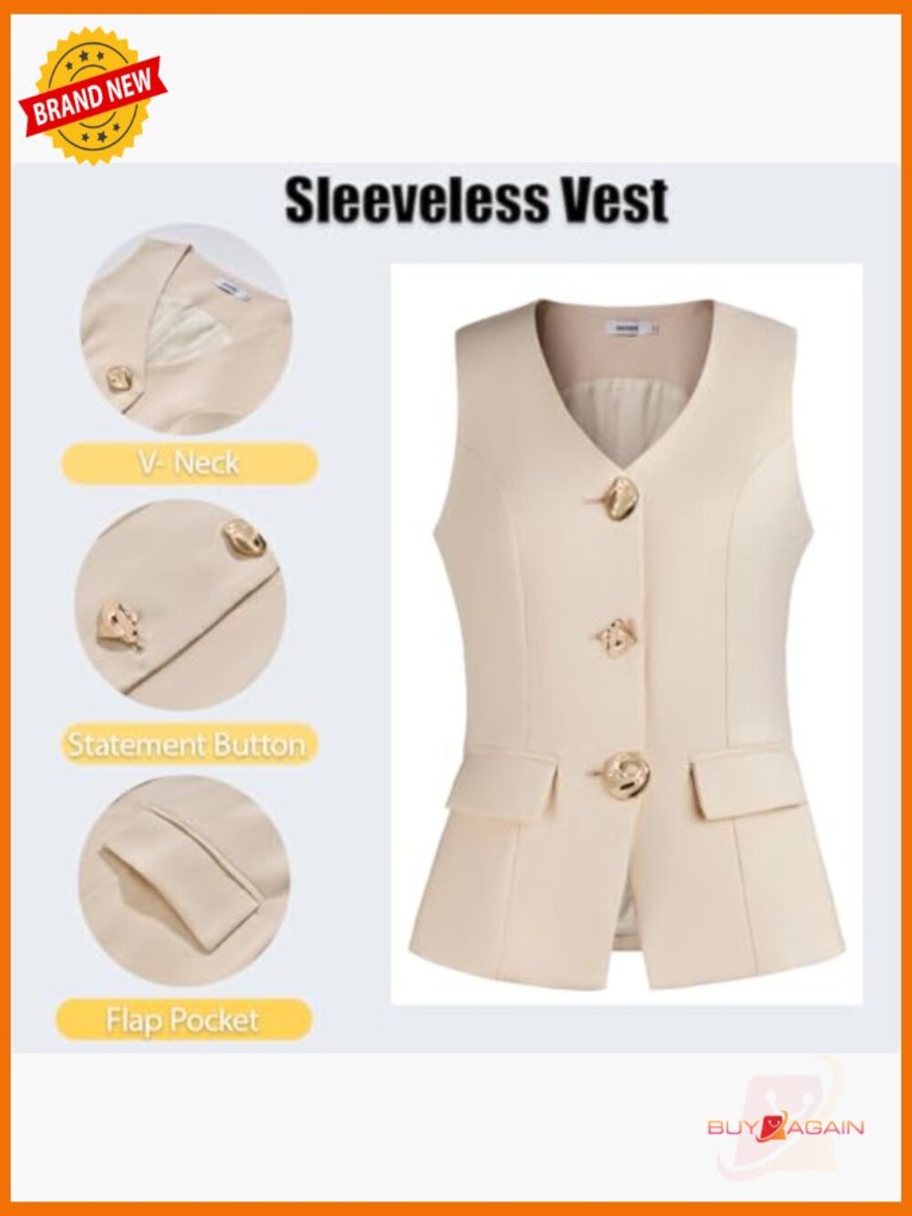 Sleeveless Blazer Vest & Wide Leg Pantsuit Set - 2 Piece Business Outfit - Picture 4 of 7